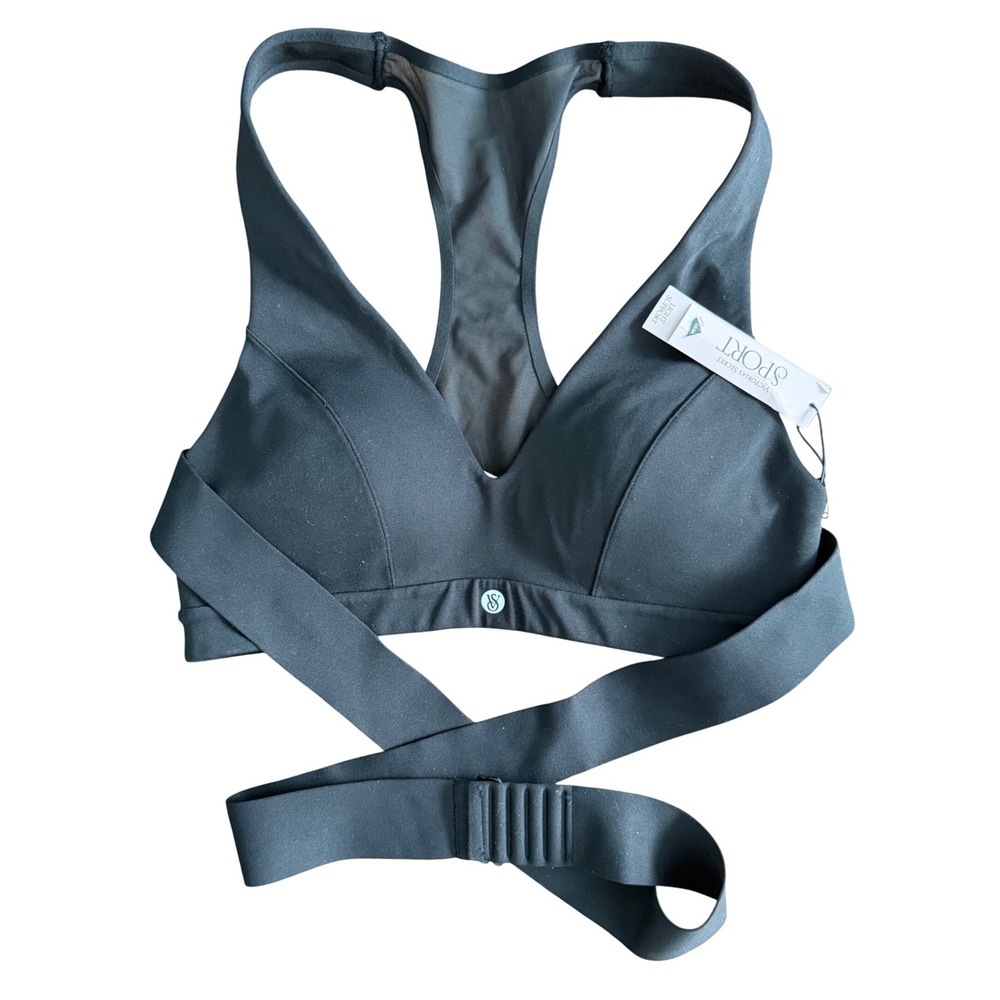 Victoria's Secret Sport Black Plunge Wrap Sports Bra Light Support XS‎ NEW